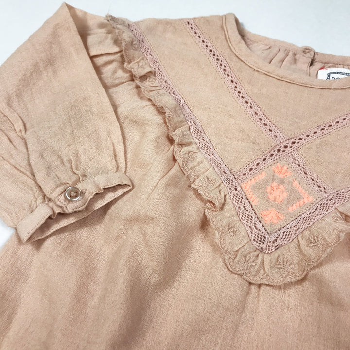 Bonheur du Jour pink blouse with ruffles and embroidery Second Season 6M