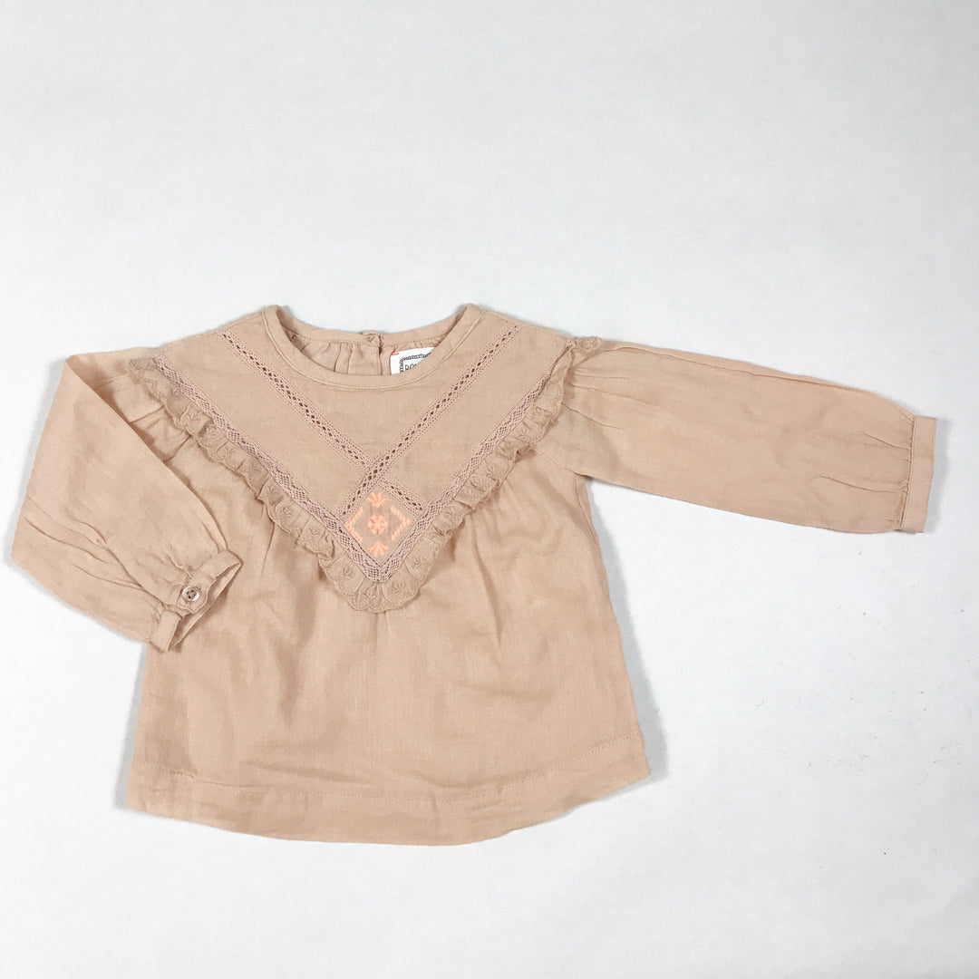 Bonheur du Jour pink blouse with ruffles and embroidery Second Season 6M
