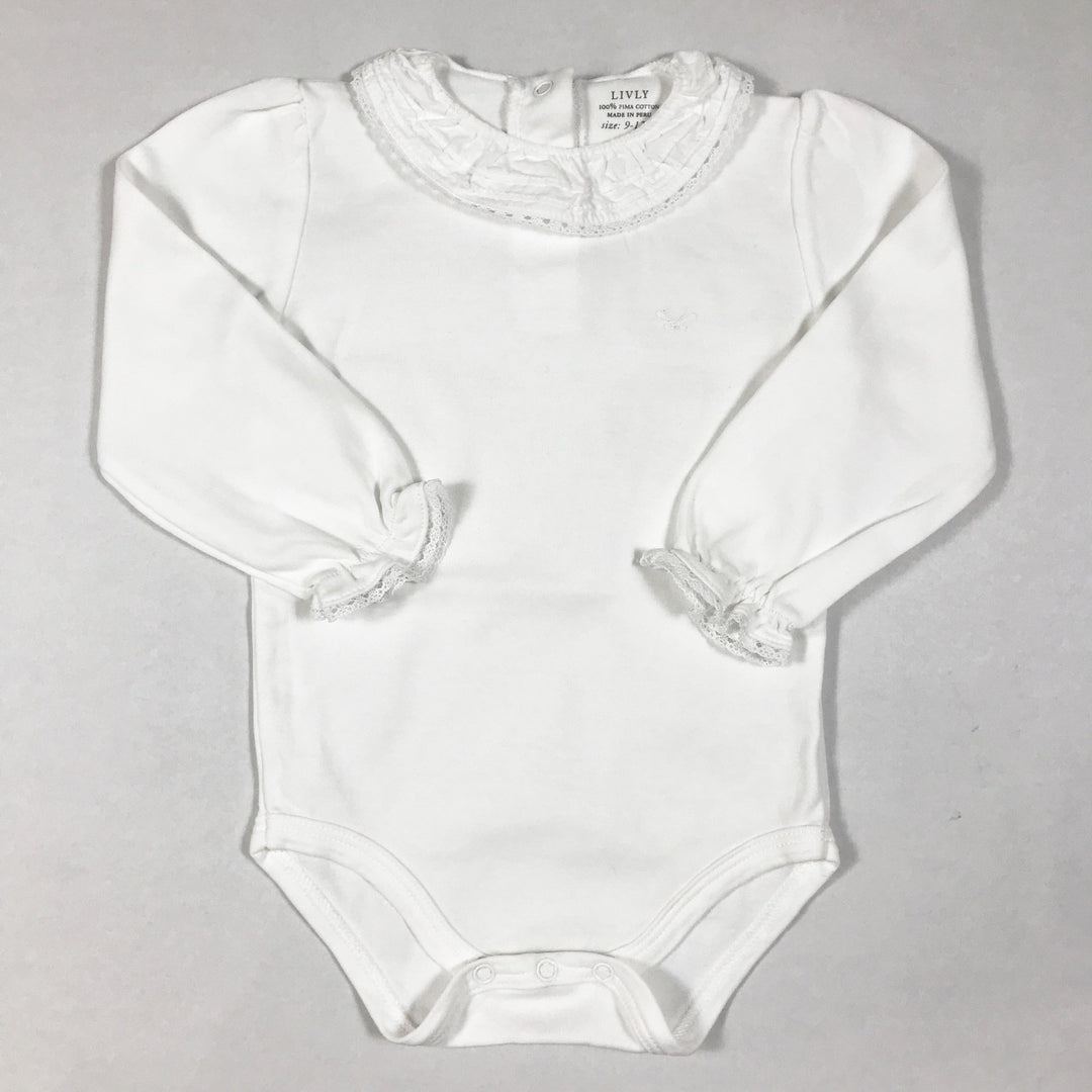 Livly white long-sleeved body with lace collar 6-9M