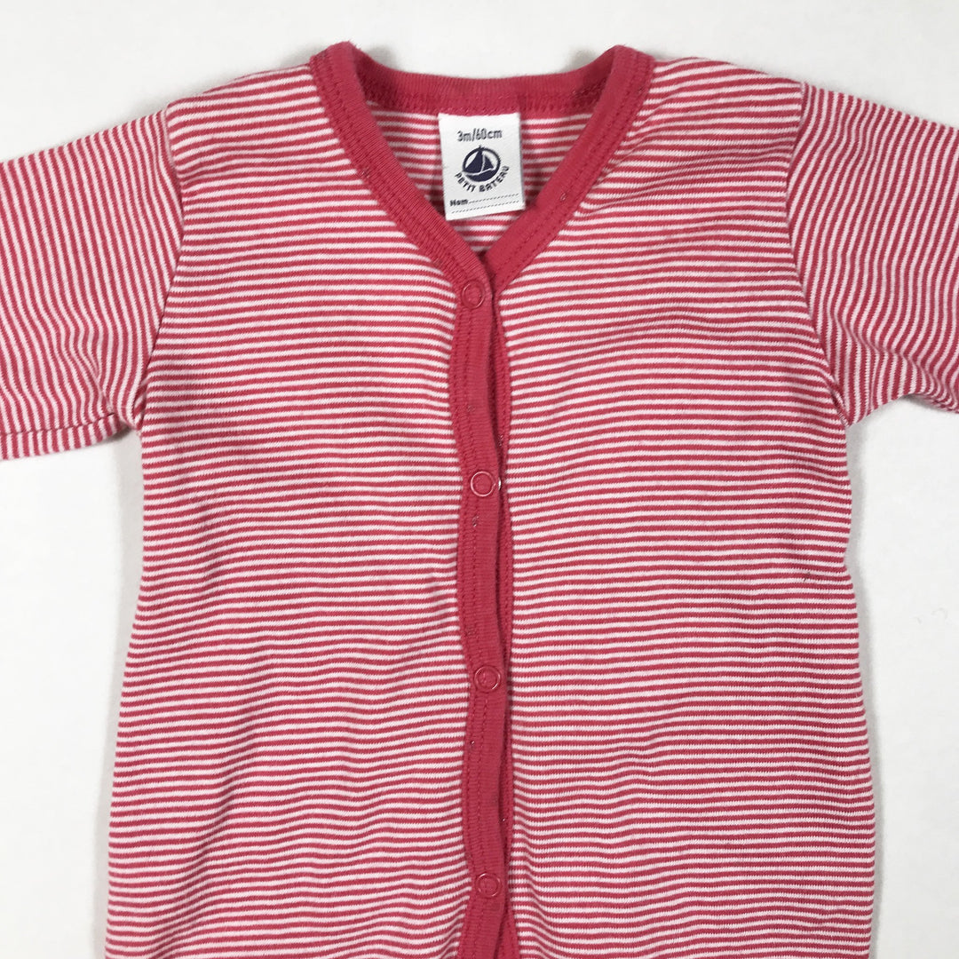 Petit Bateau pink striped long-sleeved pyjamas with feet 3M/60
