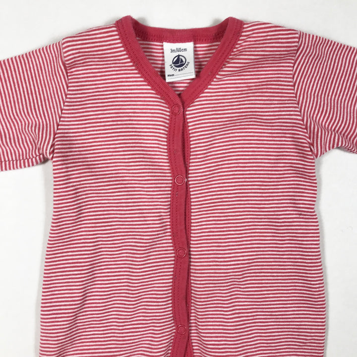 Petit Bateau pink striped long-sleeved pyjamas with feet 3M/60