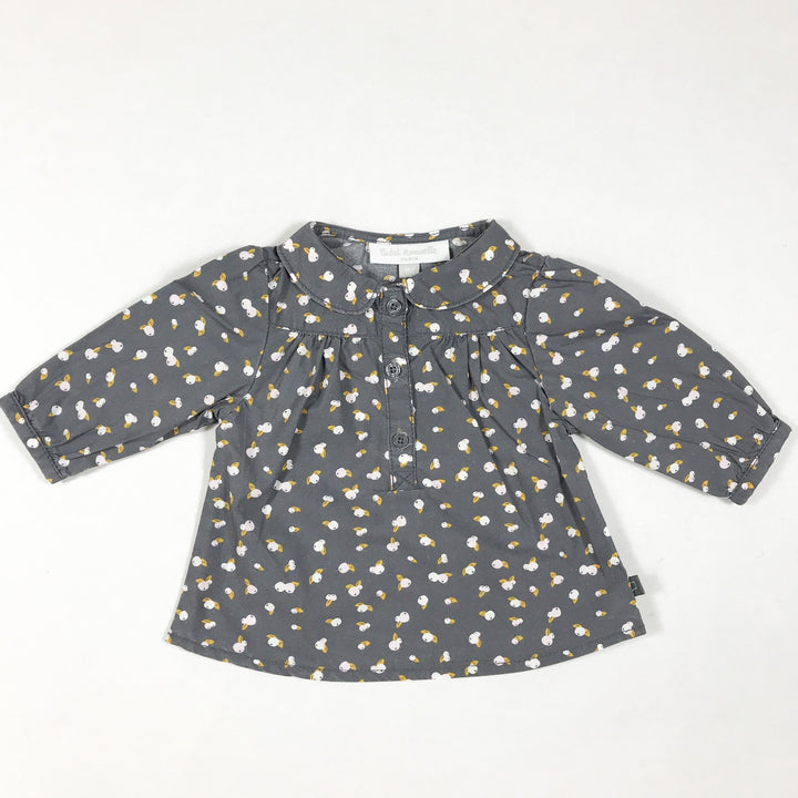 Cadet Rousselle Paris grey fruit print long-sleeved blouse with collar 1M