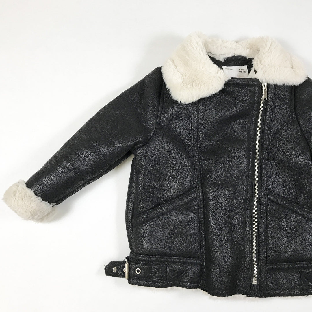 Zara black/white faux leather aviator jacket 110