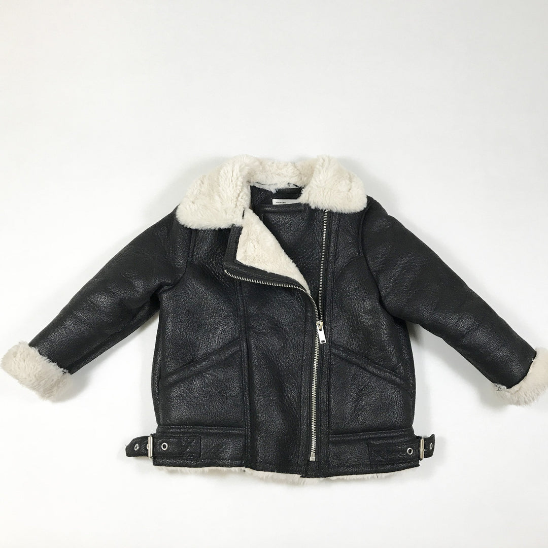 Zara black/white faux leather aviator jacket 110