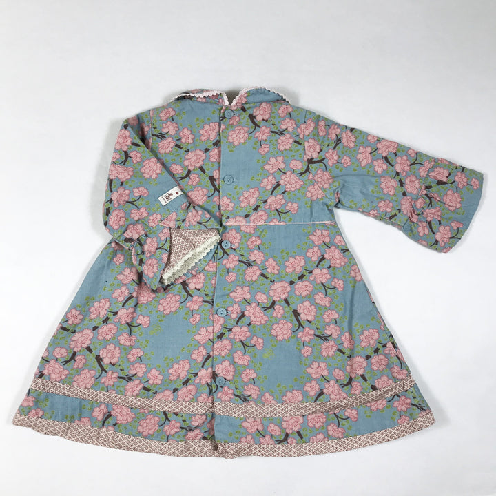 Kenzo kids blue and pink floral long-sleeved collared dress 6M/67