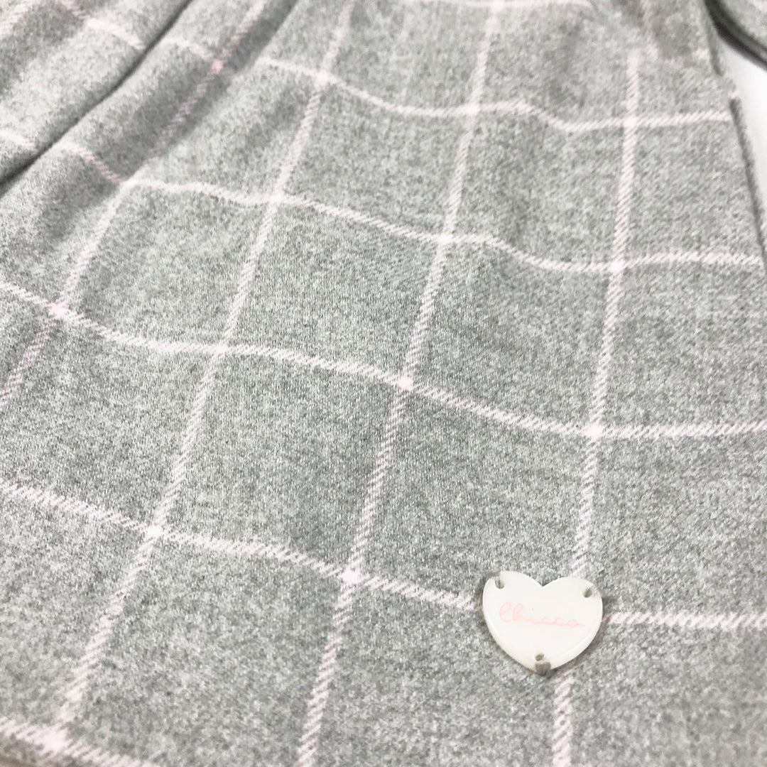 Chicco grey checked long-sleeved collared dress 3M/56