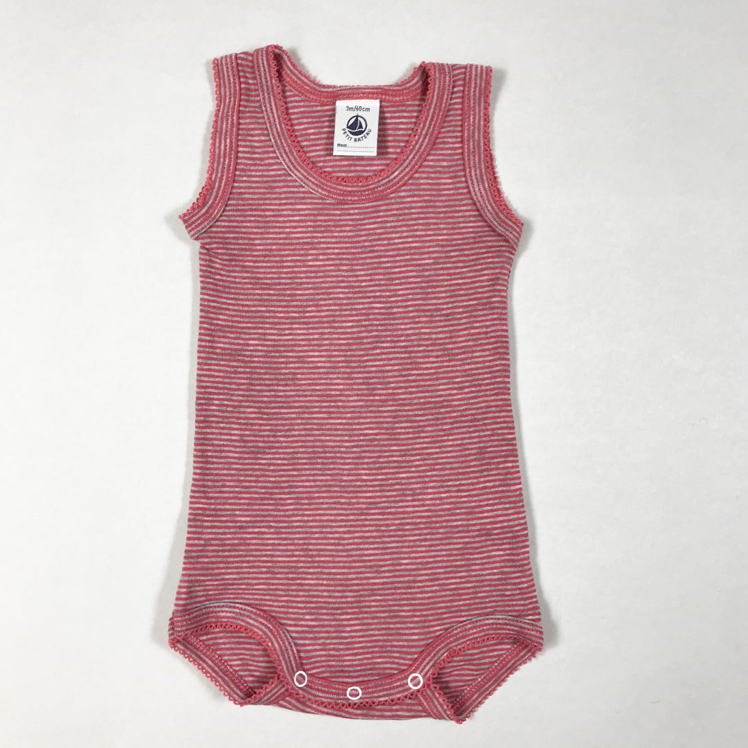 Petit Bateau pink and grey striped sleeveless body 3M/60