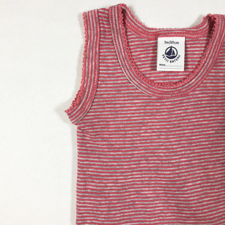 Petit Bateau pink and grey striped sleeveless body 3M/60