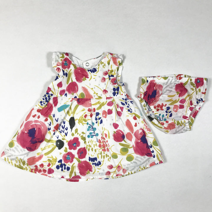 Catimini white and pink floral print short-sleeved dress with matching bloomers 1M/53