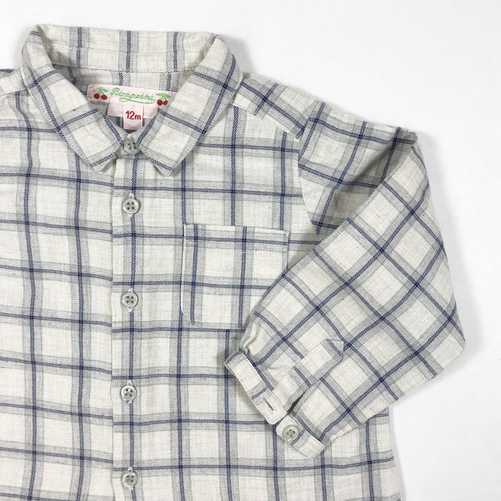 Bonpoint grey and blue checked long-sleeved shirt 12M