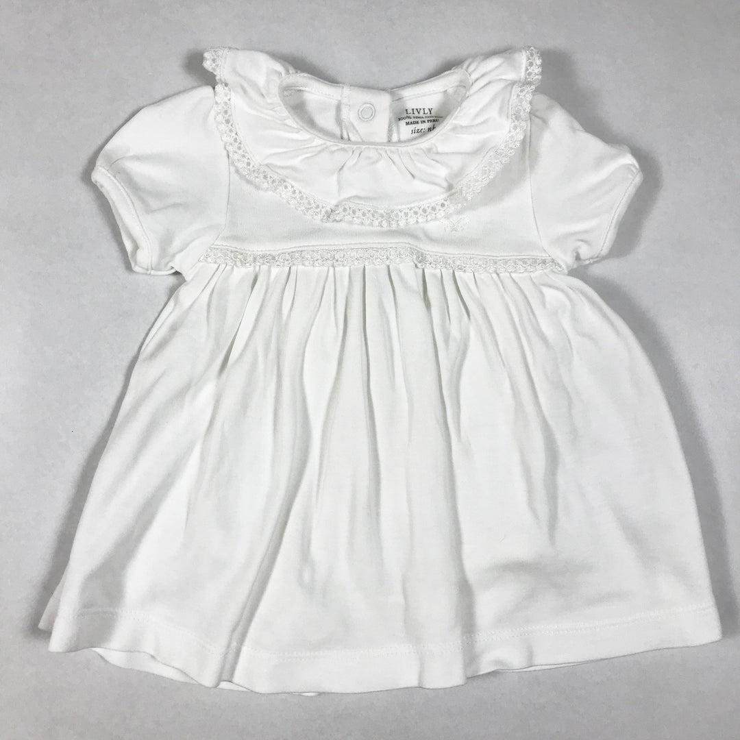 Livly white short-sleeved dress with frill detail collar NB