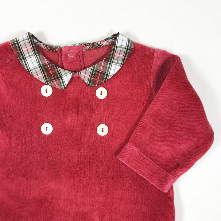 Jacadi red velvet pyjamas with feet and tartan collar 6M/67