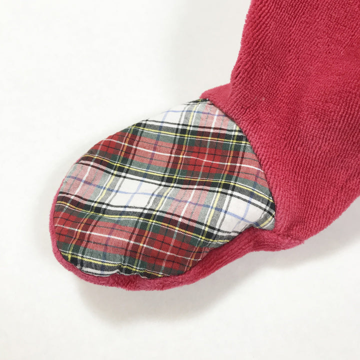 Jacadi red velvet pyjamas with feet and tartan collar 6M/67