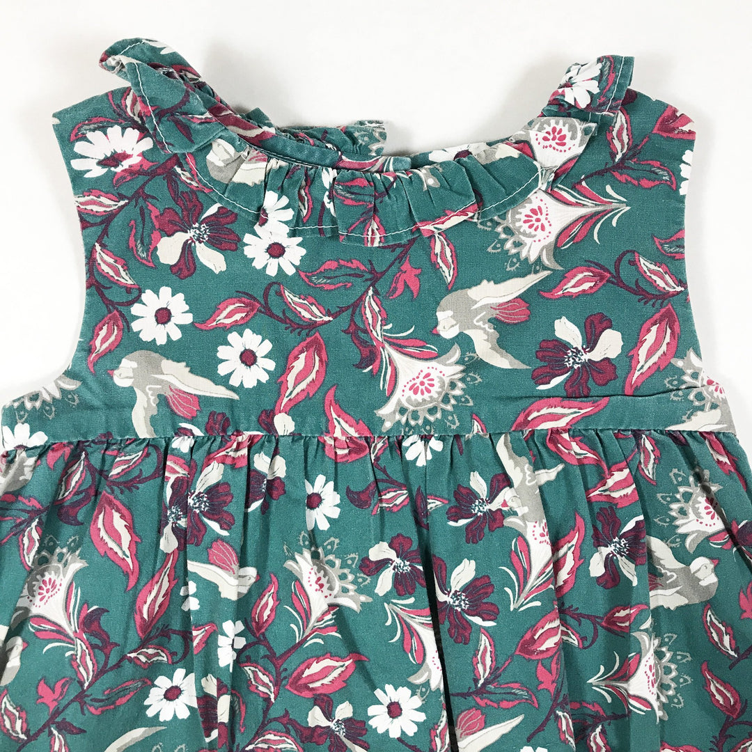 Gocco grünes ärmelloses Kleid mit Blumendruck und Rüschenkragen 18-24M/86