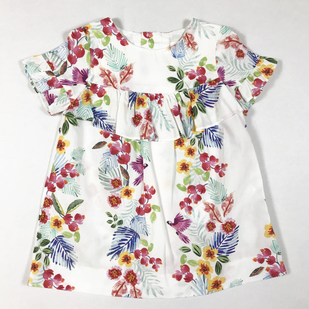 Zara white floral print short-sleeved dress with frill detail 9-12M/80