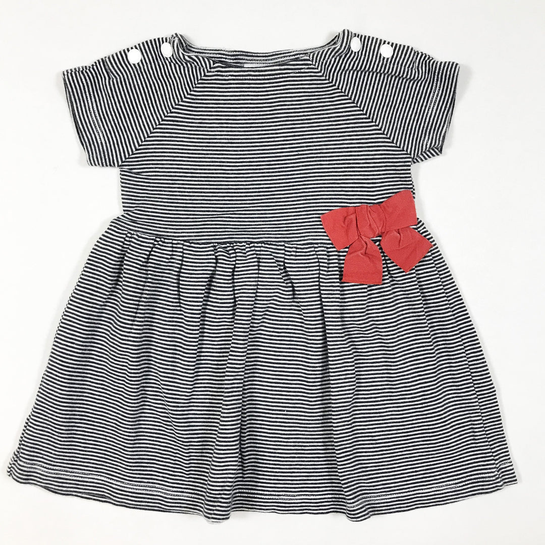 Petit Bateau blue and white short-sleeved dress with red bow 6M/67