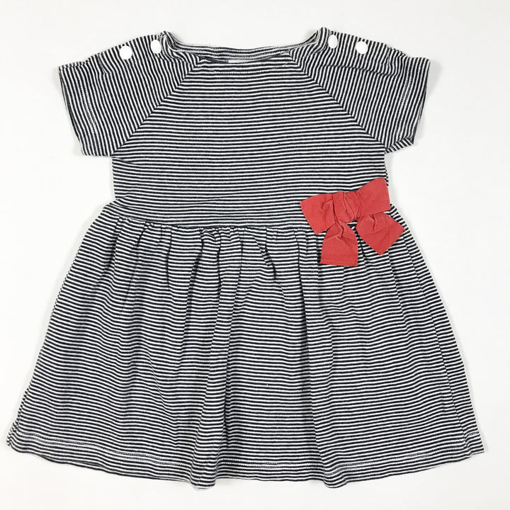 Petit Bateau blue and white short-sleeved dress with red bow 6M/67