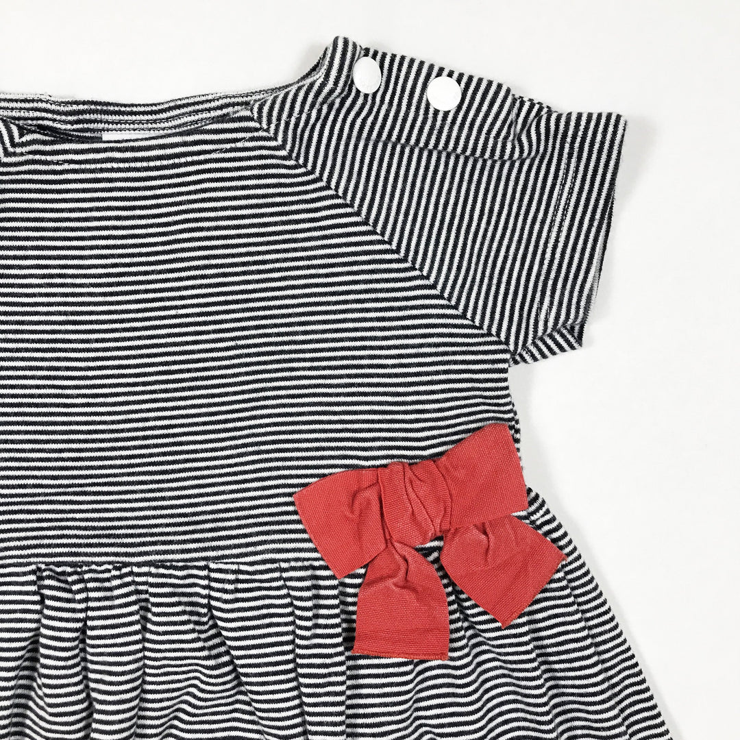 Petit Bateau blue and white short-sleeved dress with red bow 6M/67