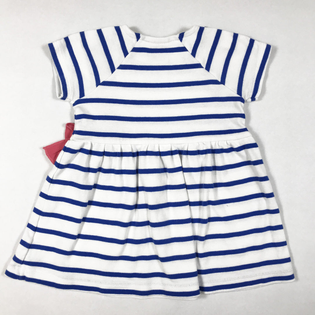 Petit Bateau weiss-blaues kurzärmeliges Kleid mit rosa Schleife 3M/60