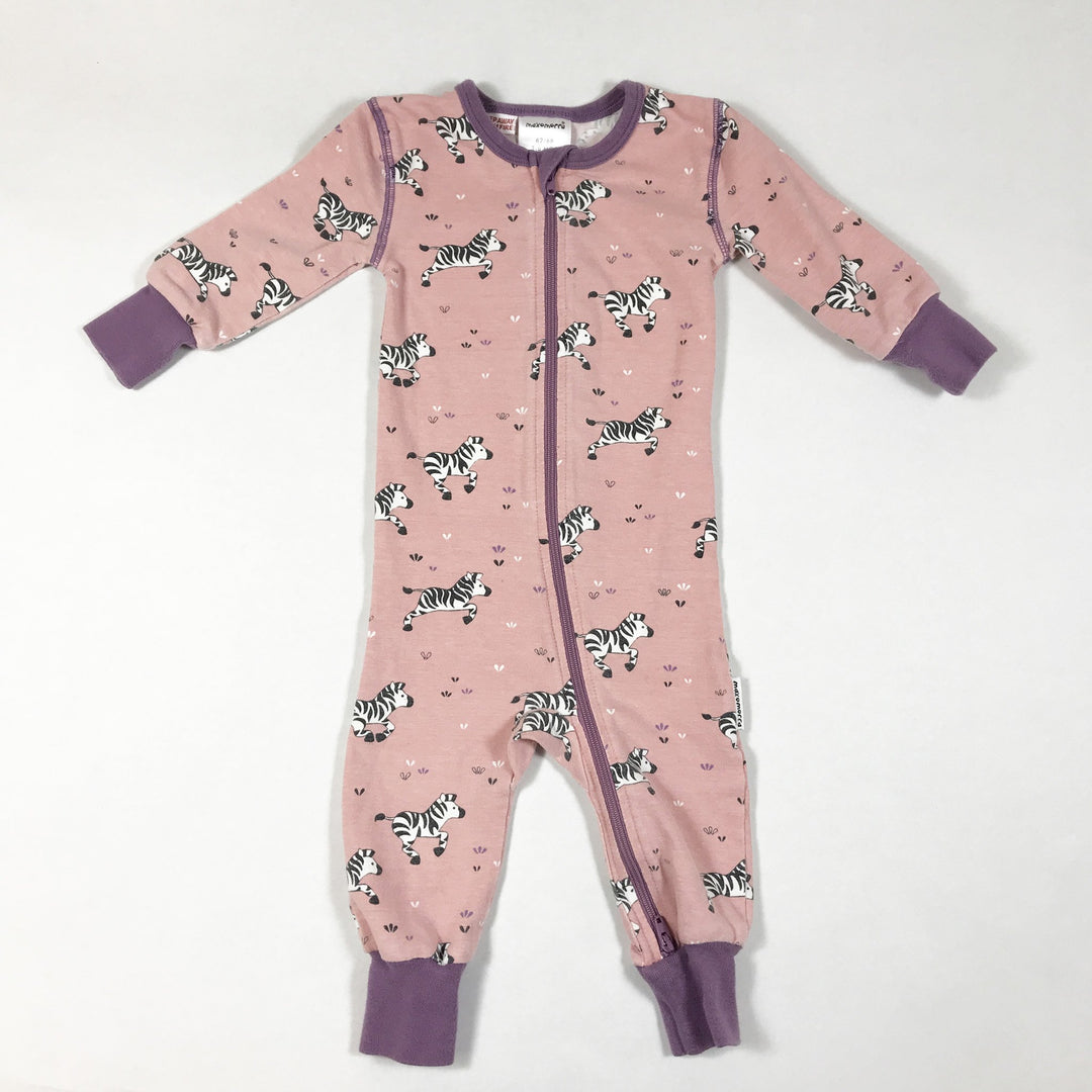 Maxomorra purple long-sleeved zip jumpsuit with zebras 62-68