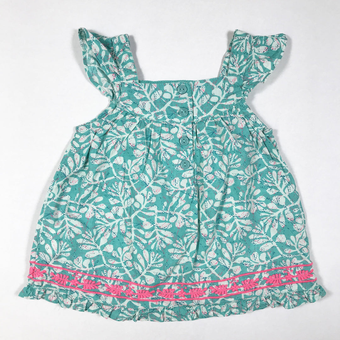 Du Pareil Au Même turquoise sleeveless sundress with pink embroidery 6M/67