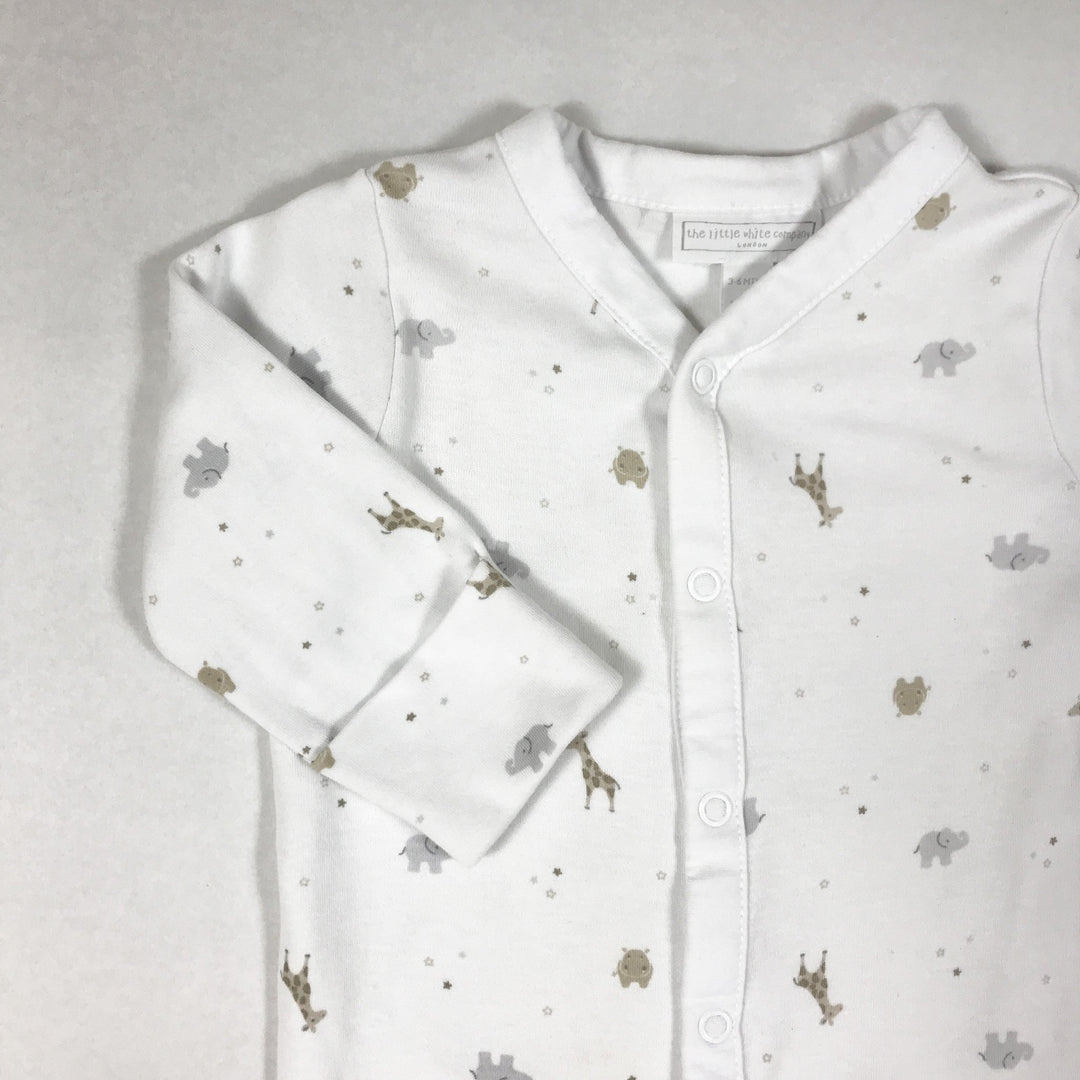 The Little White Company white animal print long-sleeved pyjamas with feet 3-6M