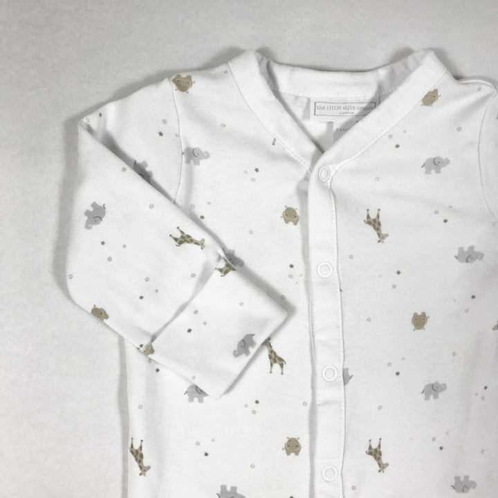 The Little White Company white animal print long-sleeved pyjamas with feet 3-6M