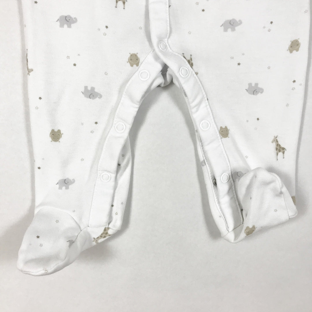 The Little White Company white animal print long-sleeved pyjamas with feet 3-6M
