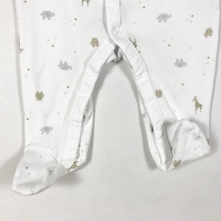 The Little White Company white animal print long-sleeved pyjamas with feet 3-6M