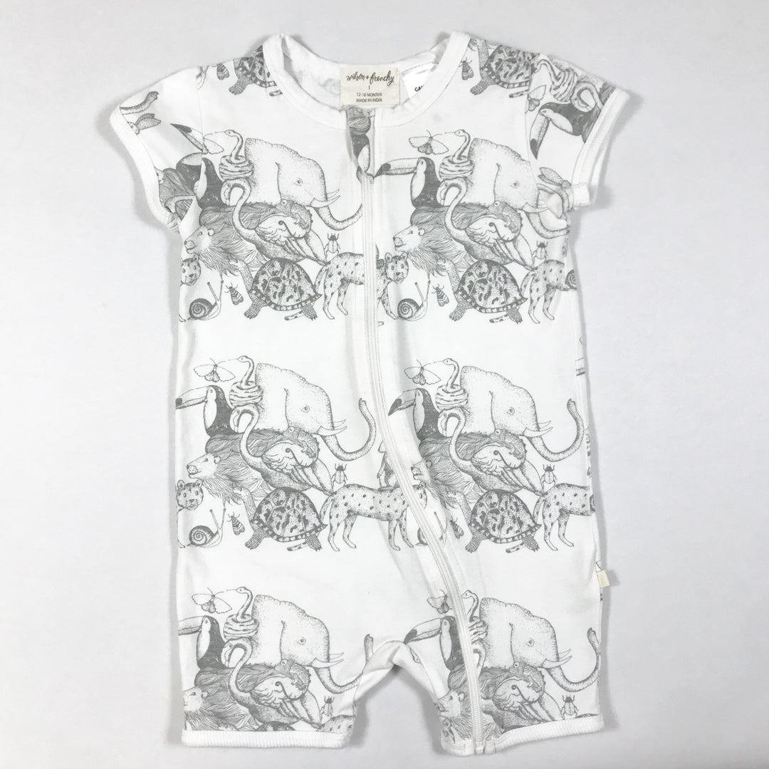 Wilson + Frenchy organic short-sleeved animalia print zip jumpsuit 12-18M