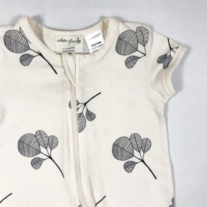 Wilson + Frenchy organic short-sleeved fan leaf print zip jumpsuit 12-18M