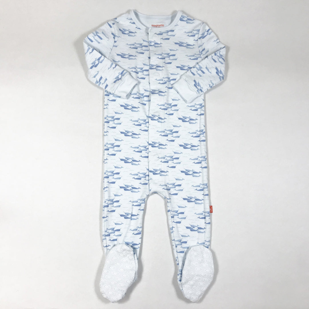 Magnetic Me white whale print long-sleeved pyjamas 9-12M
