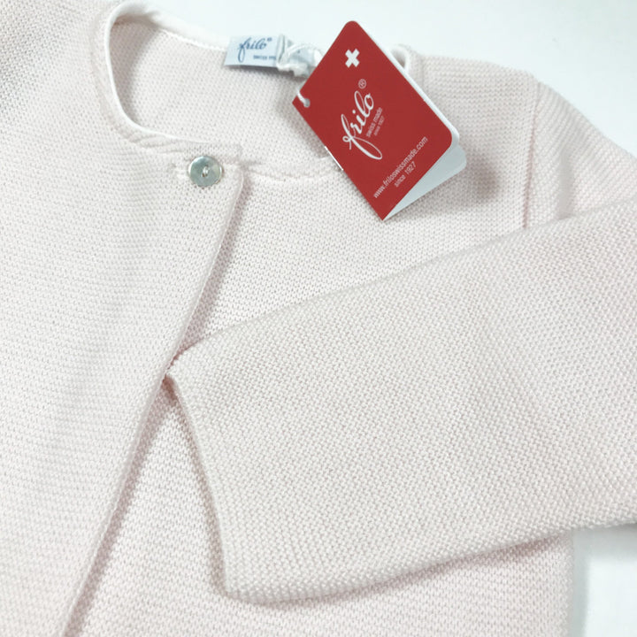 Frilo light pink long-sleeved knit cardigan 80