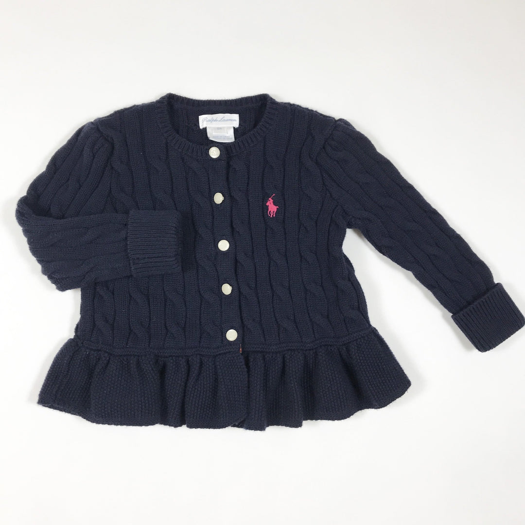 Ralph Lauren marineblaue Zopfstrickjacke mit Schösschen 12M