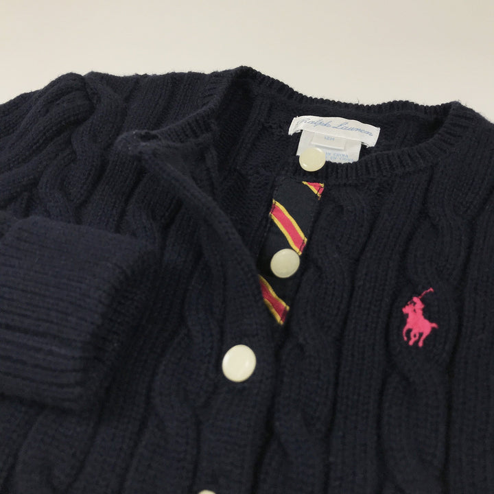 Ralph Lauren navy blue cable knit peplum cardigan 12M