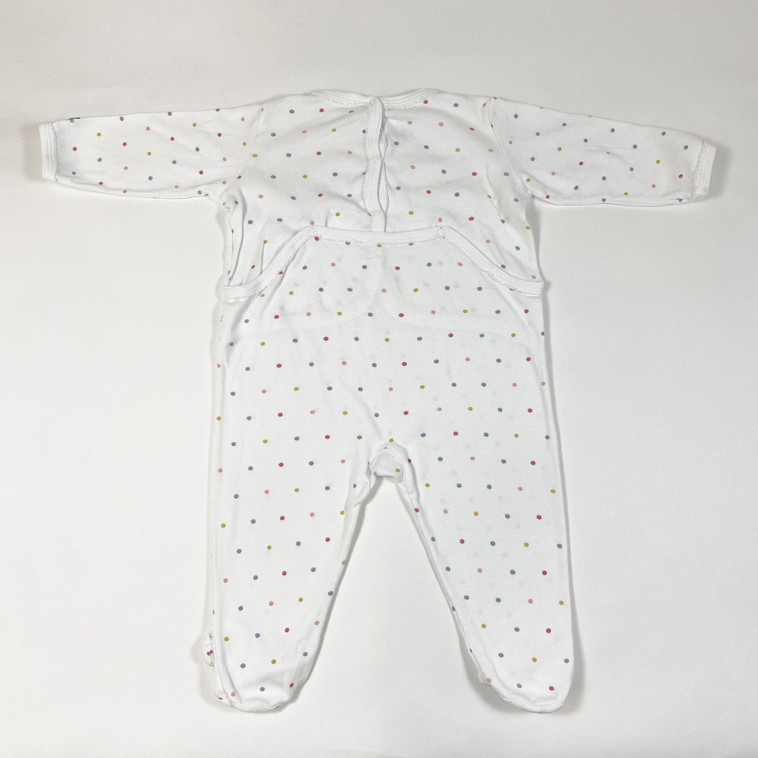 Petit Bateau weisser langärmeliger Schlafanzug mit Füssen und bunten Tupfen 12M/74
