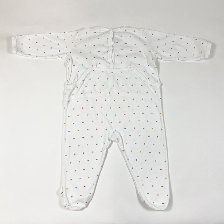 Petit Bateau weisser langärmeliger Schlafanzug mit Füssen und bunten Tupfen 12M/74