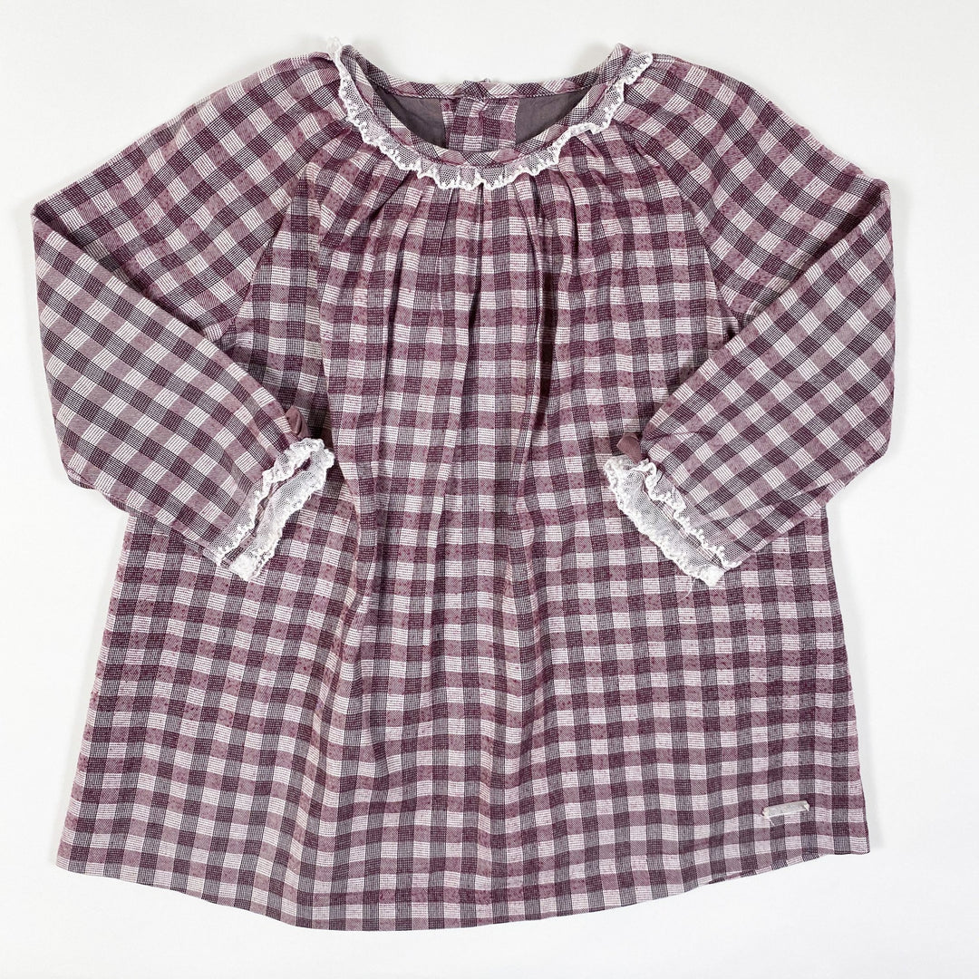 Pili Carrera soft purple checked long-sleeved dress and bloomer set with lace detailing 18M/82-88