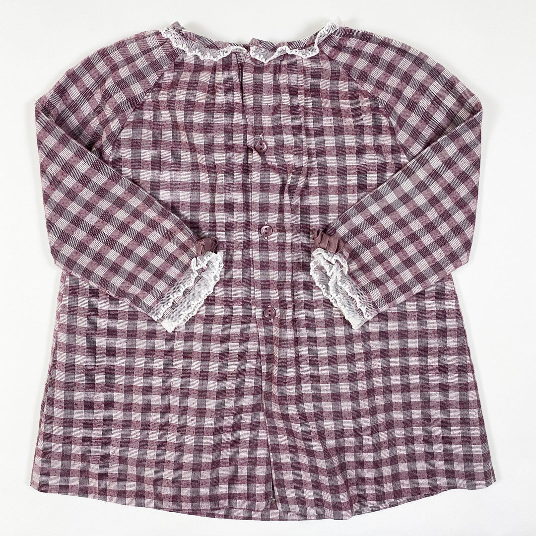 Pili Carrera soft purple checked long-sleeved dress and bloomer set with lace detailing 18M/82-88