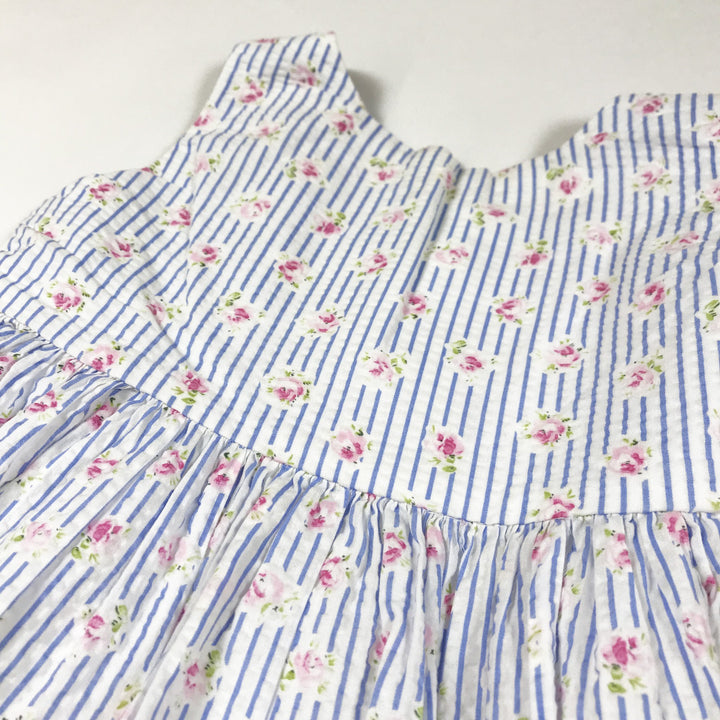 Ralph Lauren seersucker striped rose print sleeveless dress and bloomer set 12M