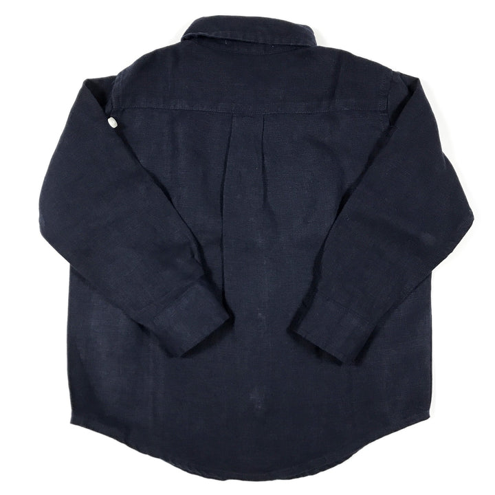 Janie and Jack navy blue long-sleeved linen shirt 2Y