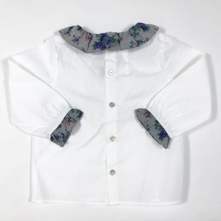 Pureté du Bebe white long-sleeved blouse with grey floral collar 9M
