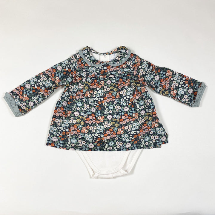 Laranjinha green/orange liberty print long-sleeved dress with built-in body 9M
