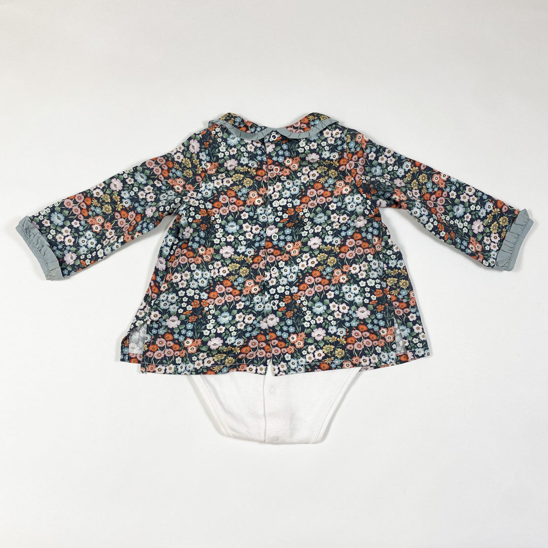 Laranjinha green/orange liberty print long-sleeved dress with built-in body 9M