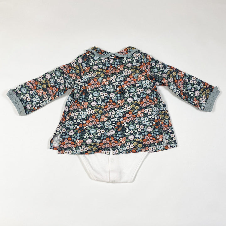 Laranjinha green/orange liberty print long-sleeved dress with built-in body 9M