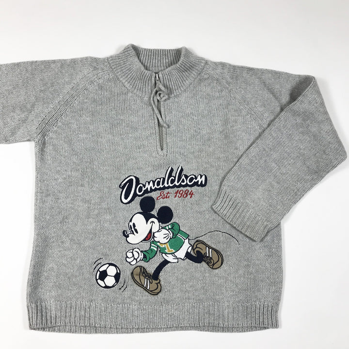Donaldson grey knit zip pullover with Mickey mouse print 6Y