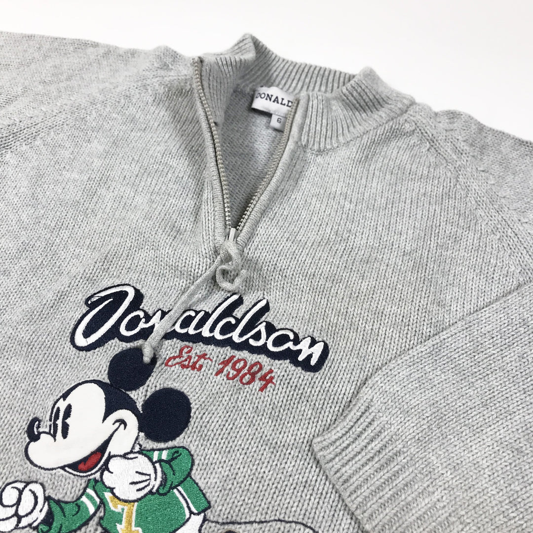 Donaldson grey knit zip pullover with Mickey mouse print 6Y