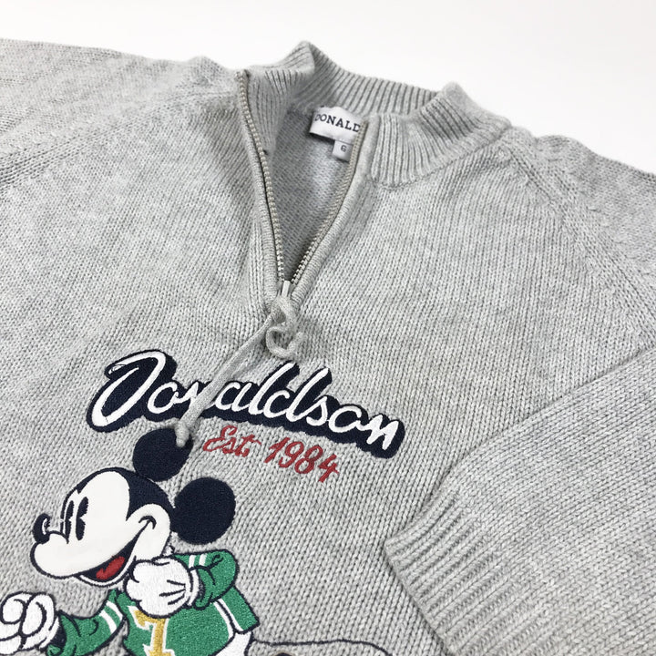 Donaldson grey knit zip pullover with Mickey mouse print 6Y