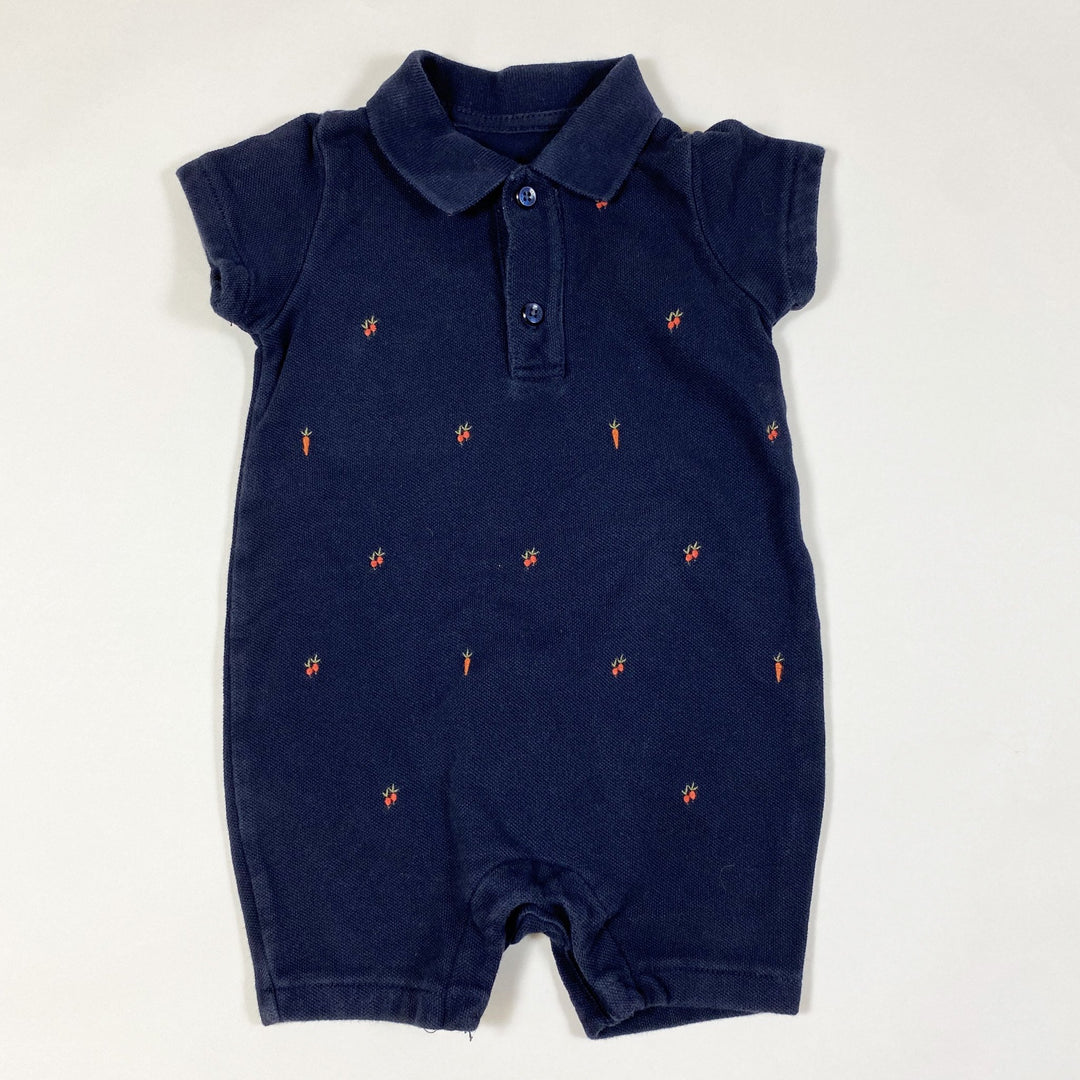 Gap Beatrix Potter navy polo one-piece shortall with vegetable embroidery 6-12M