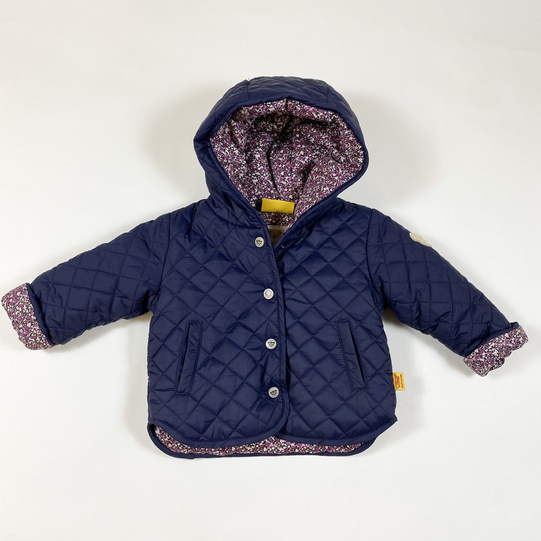 Steiff navy quilted hooded jacket with floral lining 3M/62